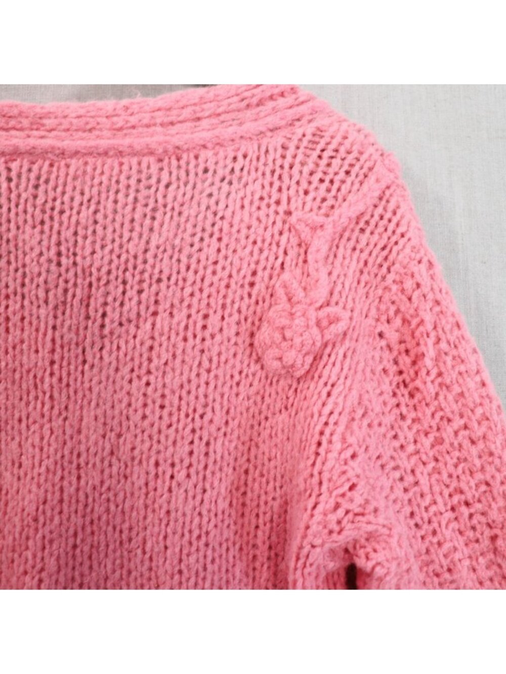 LoveShackFancy Fabietto Alpaca Cardigan Large Pink Cropped Floral - Picture 8 of 12